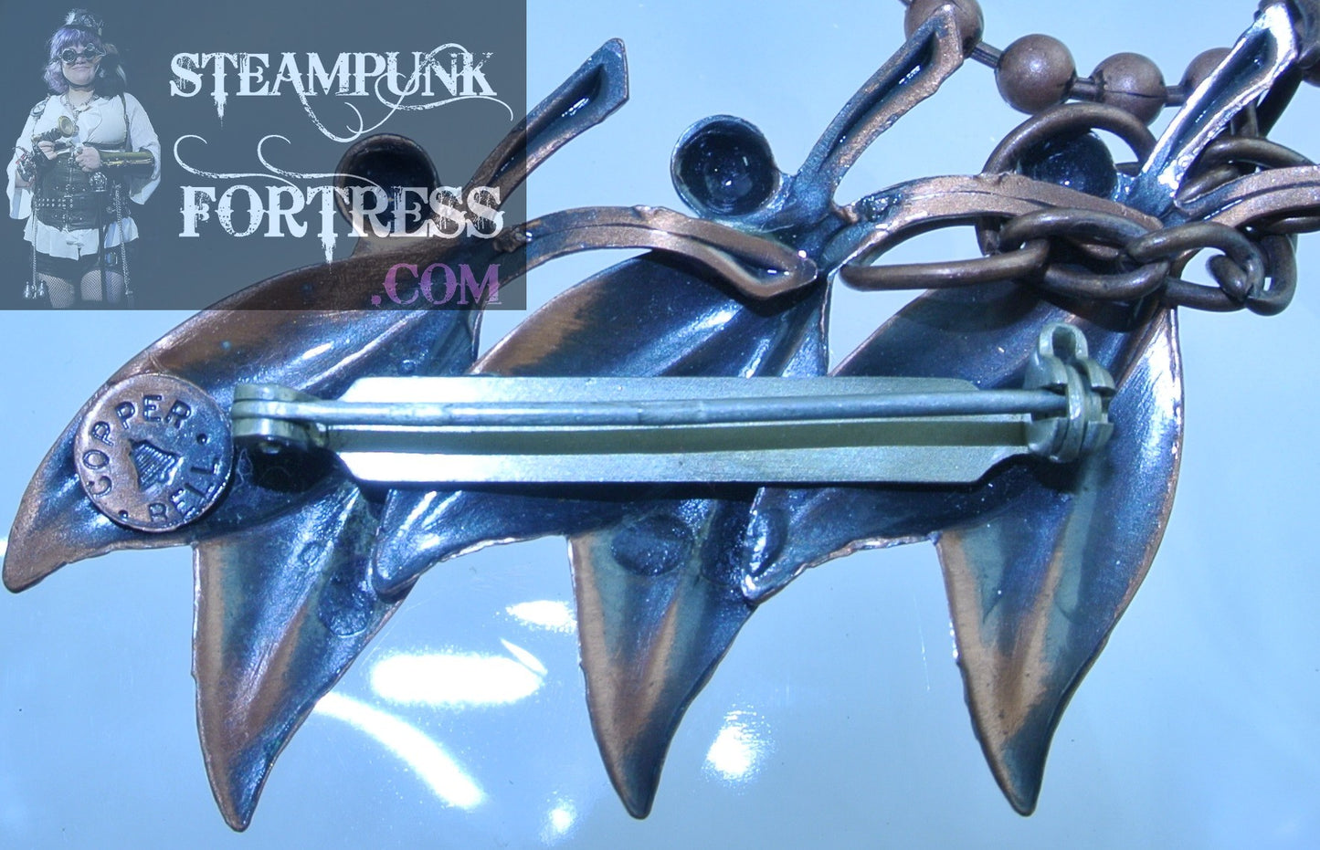 PIN BROOCH COPPER LEAF LEAVES 3 PAIRS BALL CHAIN NECKLACE SUNBELL TRADING COMPANY NATIVE AMERICAN MULTI USE VERSATILE STARR WILDE STEAMPUNK FORTRESS