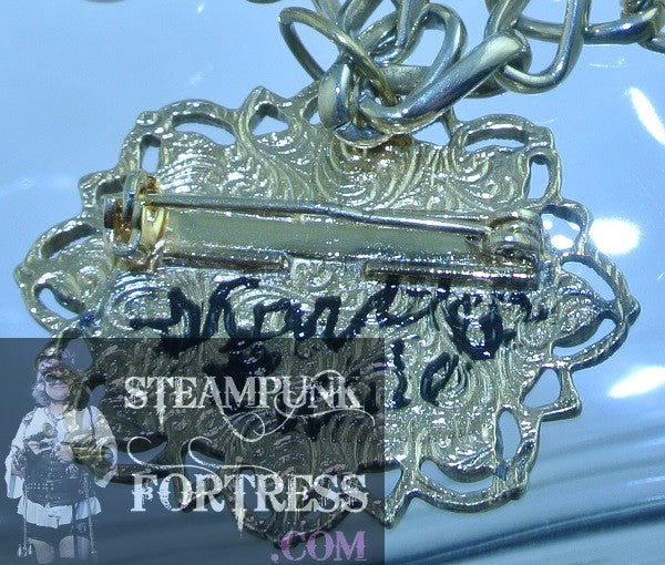 PIN BROOCH GOLD JASPER BROWN ZEBRA GEMSTONES STONES FOCAL WHITE PEARLS NECKLACE REDUX VINTAGE MULTI USE VERSATILE STARR WILDE STEAMPUNK FORTRESS