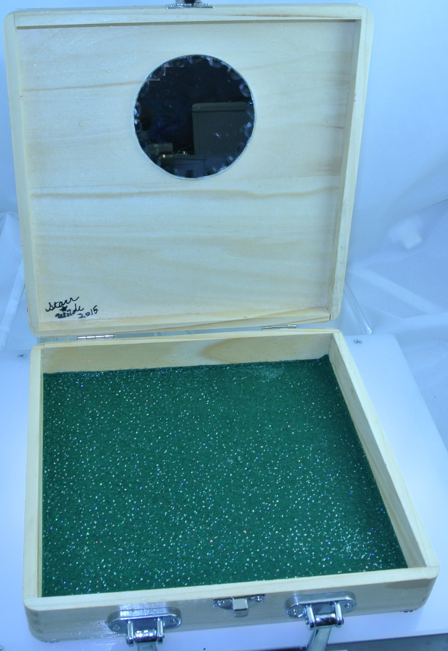 WOOD BELLE SHOOTING GALLERY SILVER TRIM SMALLER GREEN FELT INTEREIOR CIGAR BOX PURSE STARR WILDE STEAMPUNK FORTRESS