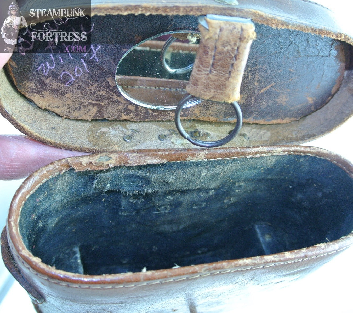 BROWN LEATHER BELT SLIDE PARTIAL MOVEMENT WATCH CLOCK TOP CLUTCH PURSE STARR WILDE STEAMPUNK FORTRESS