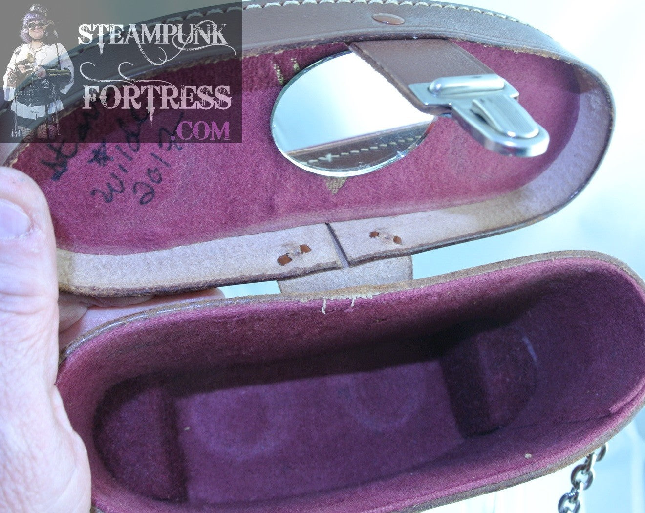 BROWN FAUX LEATHER COMPLETE MOVEMENT WATCH CLOCK TOP SILVER HEAVY CHAIN PURSE STARR WILDE STEAMPUNK FORTRESS