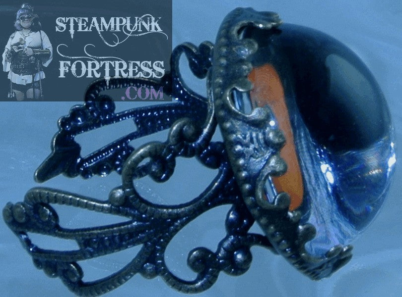 BRASS OWL EYE ROUND FILIGREE ADJUSTABLE RING STARR WILDE STEAMPUNK FORTRESS