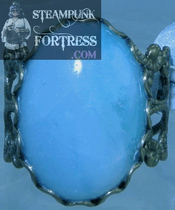 BRASS LARIMAR GEMSTONES STONE FILIGREE ADJUSTABLE RING STARR WILDE STEAMPUNK FORTRESS