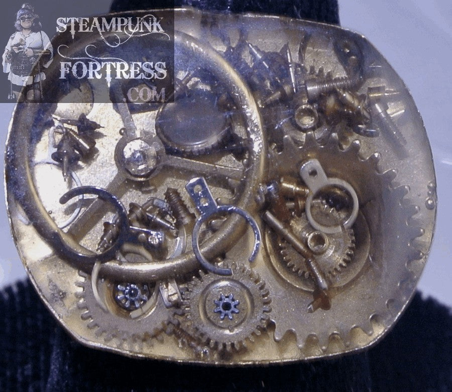 BRASS AUTHENTIC GENUINE WATCH CASE CLOCK SILVER GEARS PARTS RECTANGLE ROUNDED ADJUSTABLE RING STARR WILDE STEAMPUNK FORTRESS