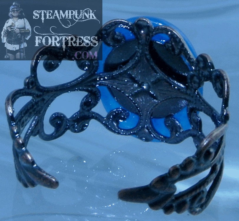 COPPER APATITE GEMSTONES STONE BLUE FILIGREE ADJUSTABLE RING STARR WILDE STEAMPUNK FORTRESS