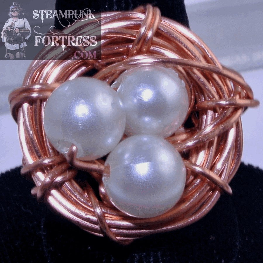COPPER BIRDS NEST 3 PEARL RING SIZE 8.5 BUT CAN BE CUSTOM MADE FOR YOU IN YOUR SIZE BESPOKE STARR WILDE STEAMPUNK FORTRESS SET AVAILABLE