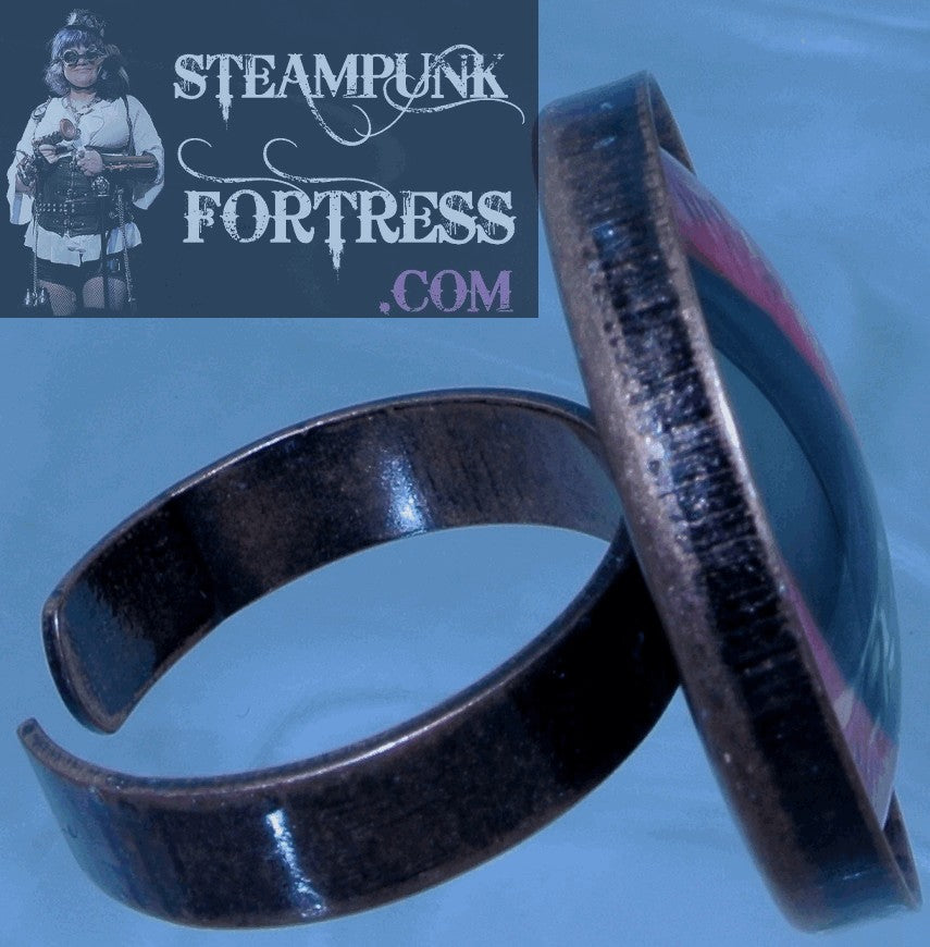 COPPER PINK RED CATS EYE HALLOWEEN 1" ADJUSTABLE RING STARR WILDE STEAMPUNK FORTRESS
