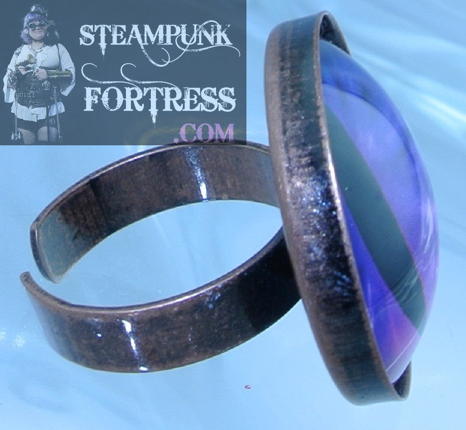 COPPER PINK BLUE EYE CAT PUPIL LIZARD DRAGON ADJUSTABLE RING STARR WILDE STEAMPUNK FORTRESS