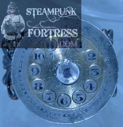 COPPER FACE GOLD SILVER AUTHENTIC GENUINE CLOCK WATCH ROUND DIAL CLEAR SWAROVSKI CRYSTAL FILIGREE ADJUSTABLE RING STARR WILDE STEAMPUNK FORTRESS