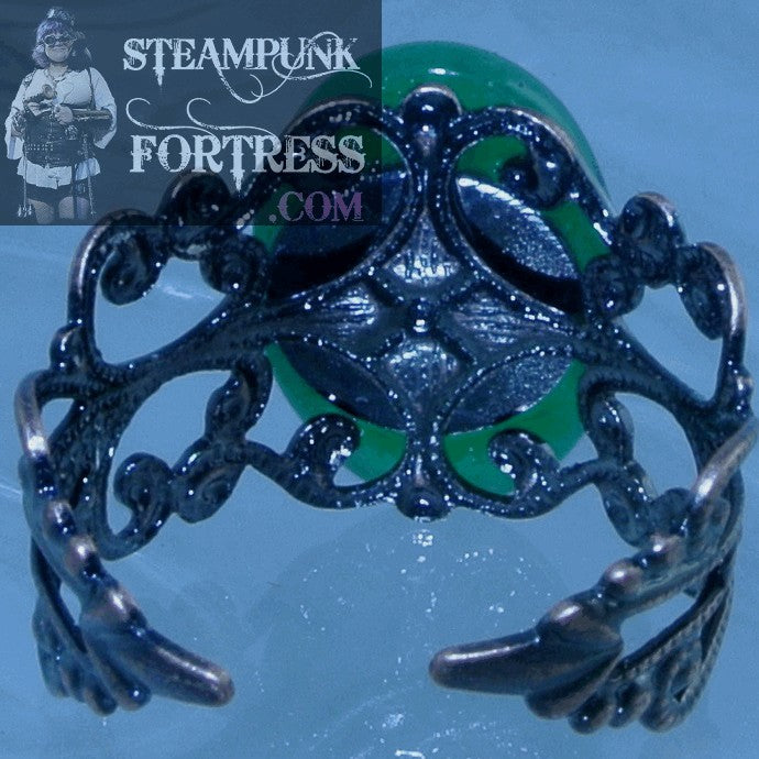 COPPER JADE GEMSTONES STONE FILIGREE ADJUSTABLE RING STARR WILDE STEAMPUNK FORTRESS