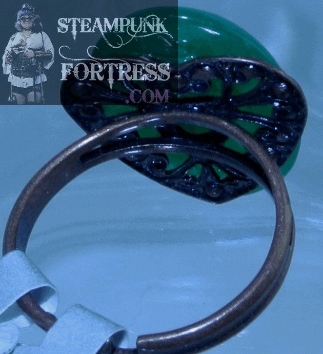 COPPER JADE GEMSTONES STONE HEART FILIGREE ADJUSTABLE RING STARR WILDE STEAMPUNK FORTRESS