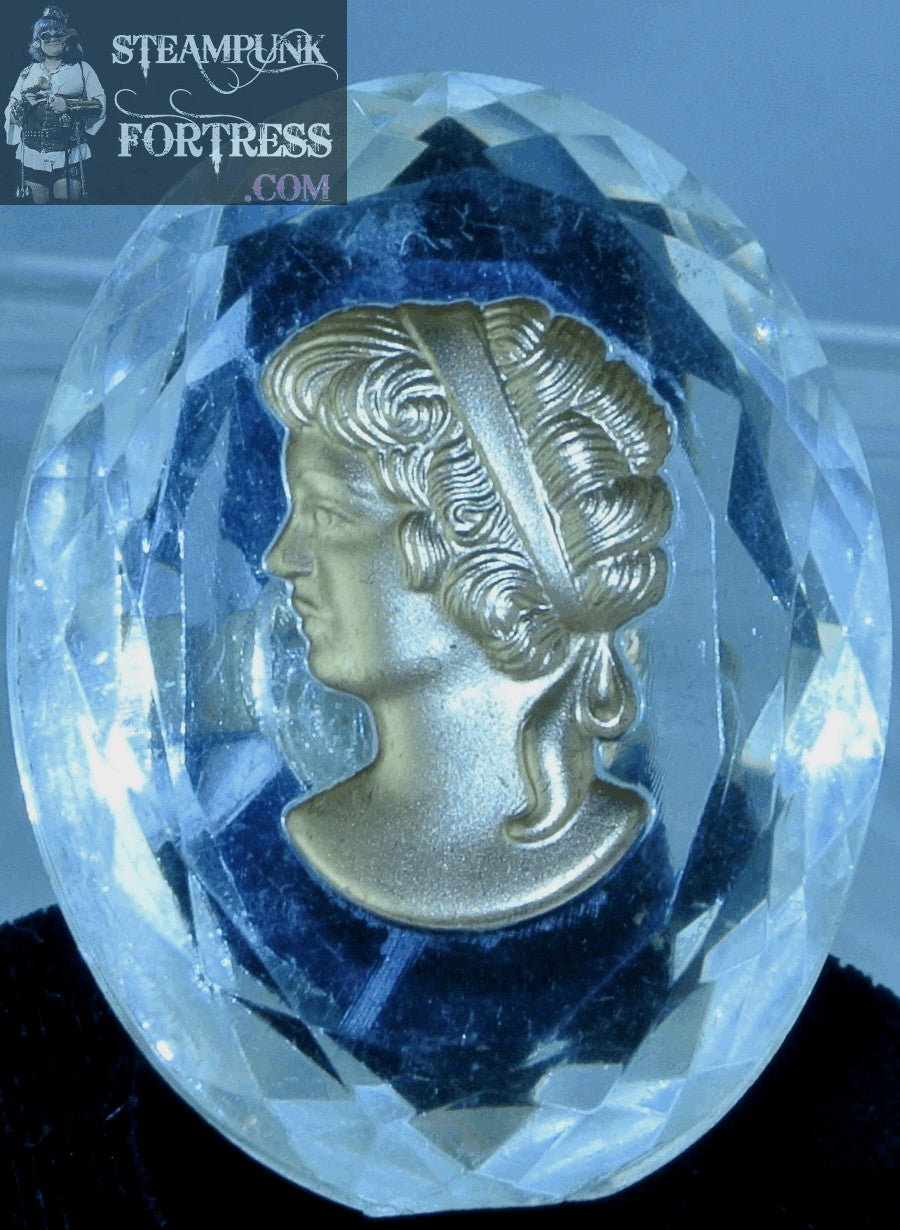 GOLD CAMEO LADY CLEAR FACETED SETTING VICTORIAN ADJUSTABLE RING STARR WILDE STEAMPUNK FORTRESS