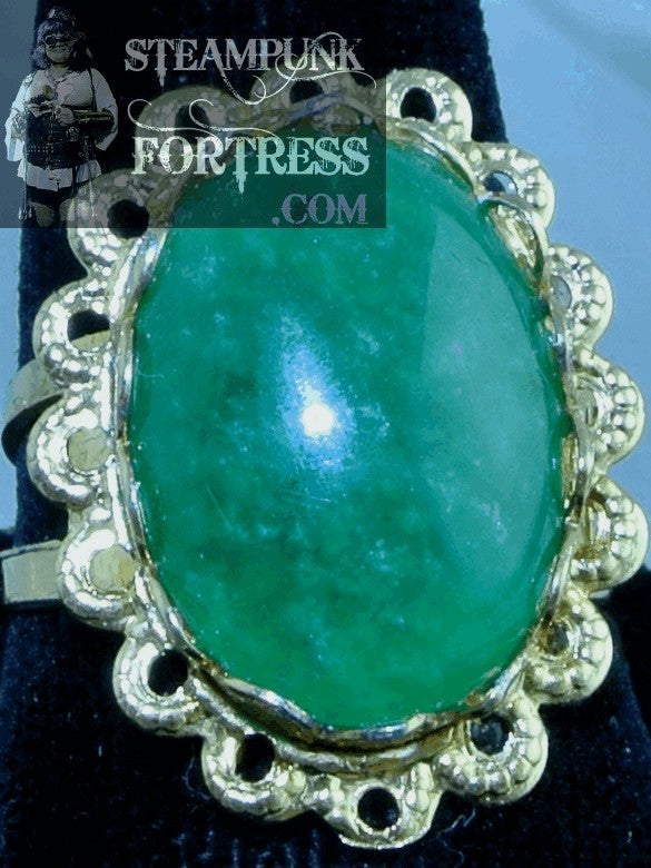 GOLD JADE GEMSTONES STONE LACE EDGE FILIGREE ADJUSTABLE RING STARR WILDE STEAMPUNK FORTRESS