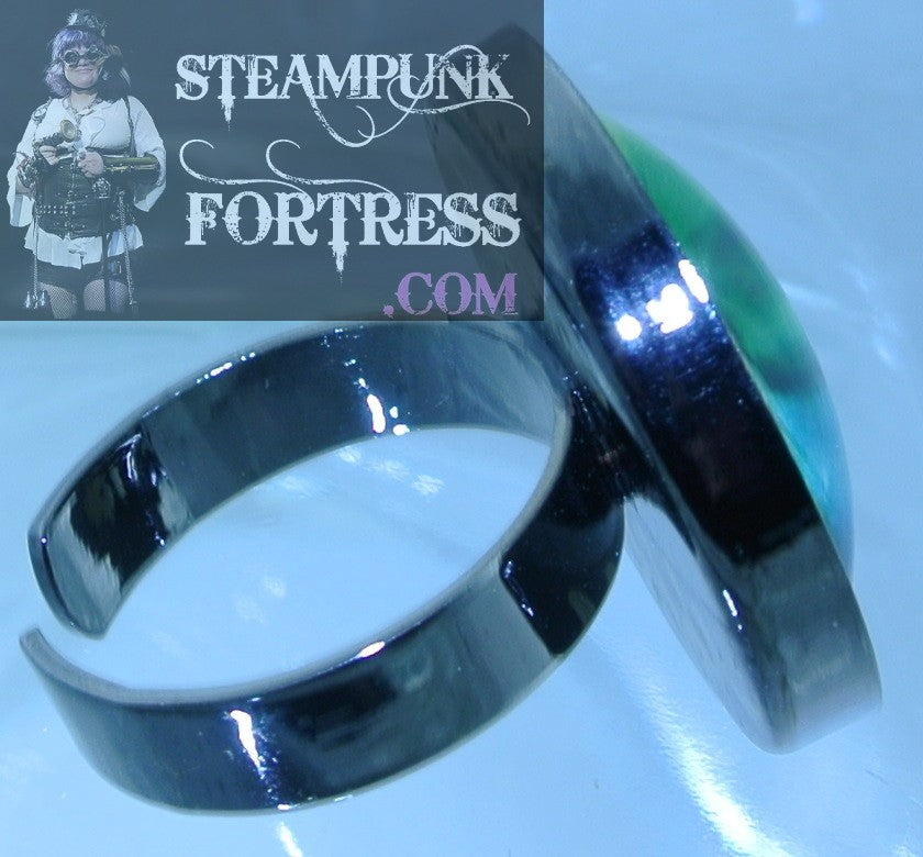 GUNMETAL BLUE GREEN RED TIE DYE EYE CAT PUPIL LIZARD DRAGON ADJUSTABLE RING STARR WILDE STEAMPUNK FORTRESS