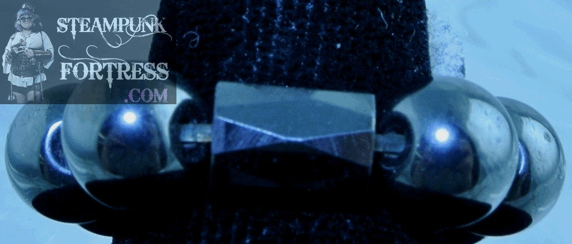 GUNMETAL HEMATITE MAGNETIC GEMSTONE 8 ROUND 1 BARREL STRETCH RING STARR WILDE STEAMPUNK FORTRESSS