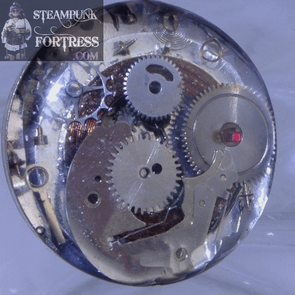 SILVER SPRING 1" ROUND COIL AROUND RUBY WATCH CLOCK SILVER GEARS ADJUSTABLE RING STARR WILDE STEAMPUNK FORTRESS