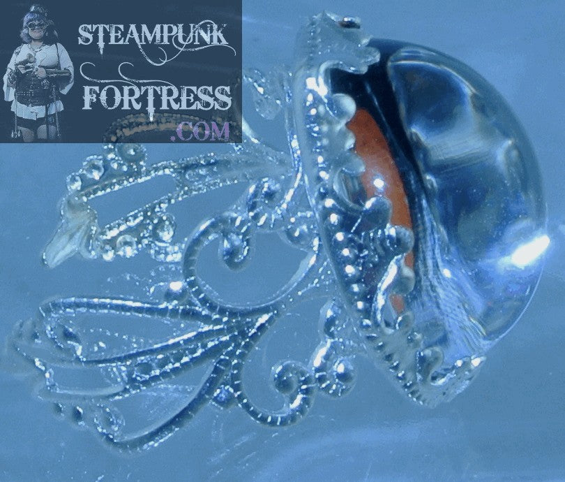 SILVER OWL EYE ROUND FILIGREE ADJUSTABLE RING STARR WILDE STEAMPUNK FORTRESS