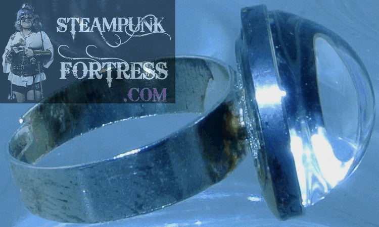 SILVER OWL EYE ROUND IN GENUINE WATCH CLOCK CASE ADJUSTABLE RING STARR WILDE STEAMPUNK FORTRESS