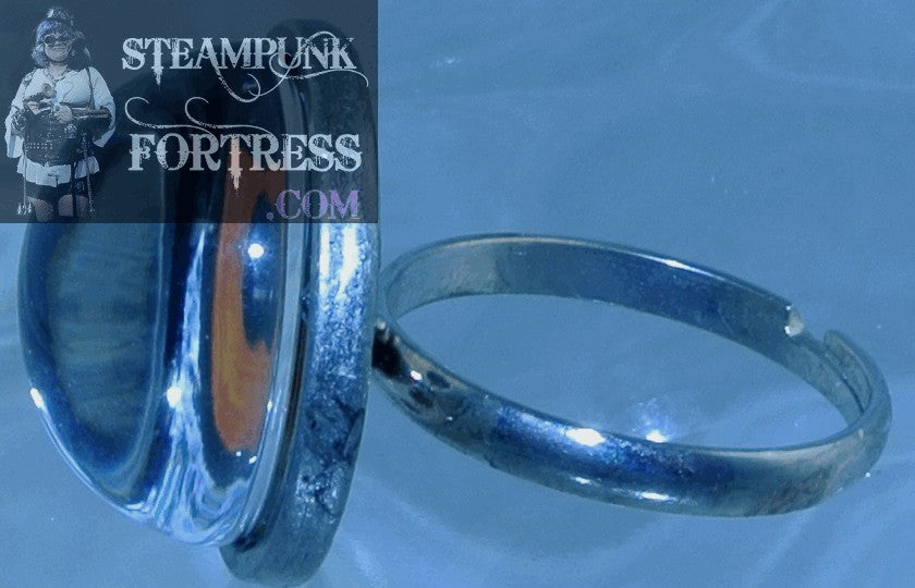 SILVER OWL EYE ROUND THIN BAND ADJUSTABLE RING STARR WILDE STEAMPUNK FORTRESS