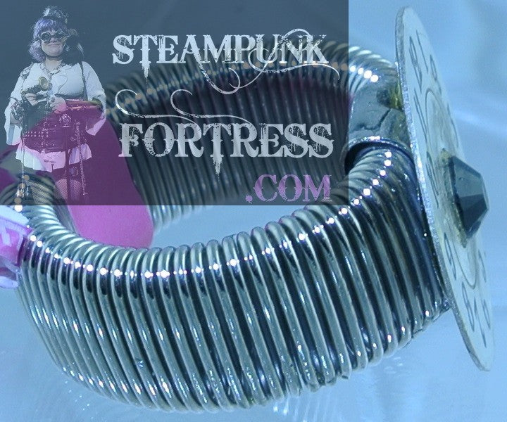 SILVER SPRING FACE SILVER DIAL AUTHENTIC GENUINE CLOCK WATCH BLACK SWAROVSKI CRYSTAL STRETCH RING STARR WILDE STEAMPUNK FORTRESS