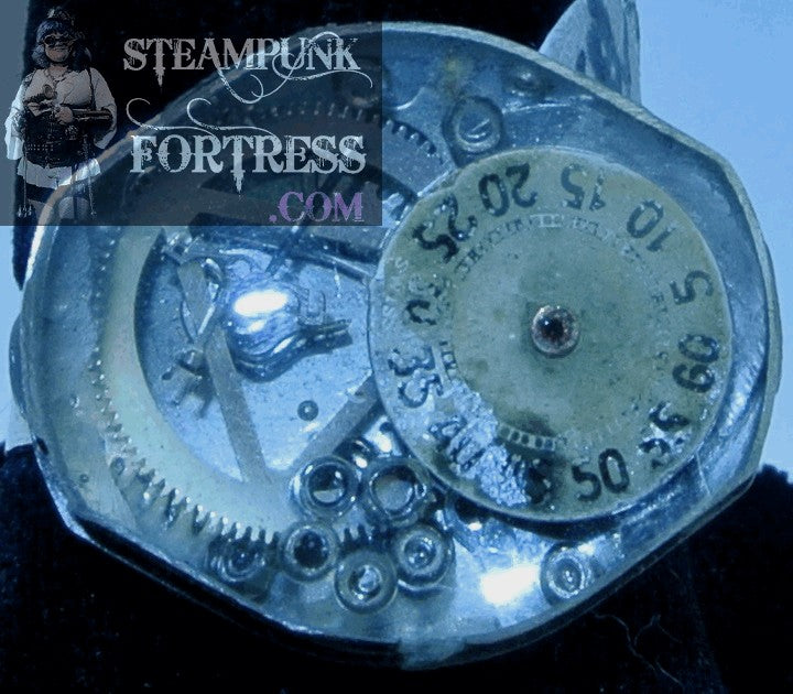 SILVER HEX WHITE FACE DIAL SILVER AUTHENTIC GENUINE WATCH CLOCK GEARS ADJUSTABLE RING STARR WILDE STEAMPUNK FORTRESS