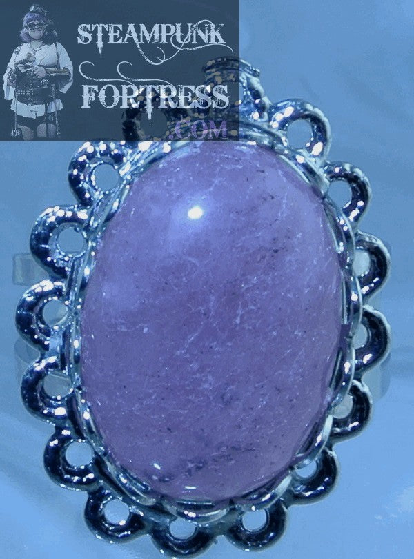SILVER JADE GEMSTONE PINK #5 LACE EDGE ADJUSTABLE RING STONES STARR WILDE STEAMPUNK FORTRESS