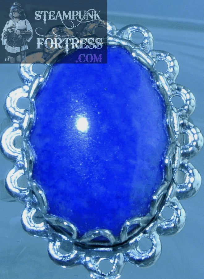 SILVER LAPIS LAZULI GEMSTONE LACE EDGE ADJUSTABLE RING STONES STARR WILDE STEAMPUNK FORTRESS