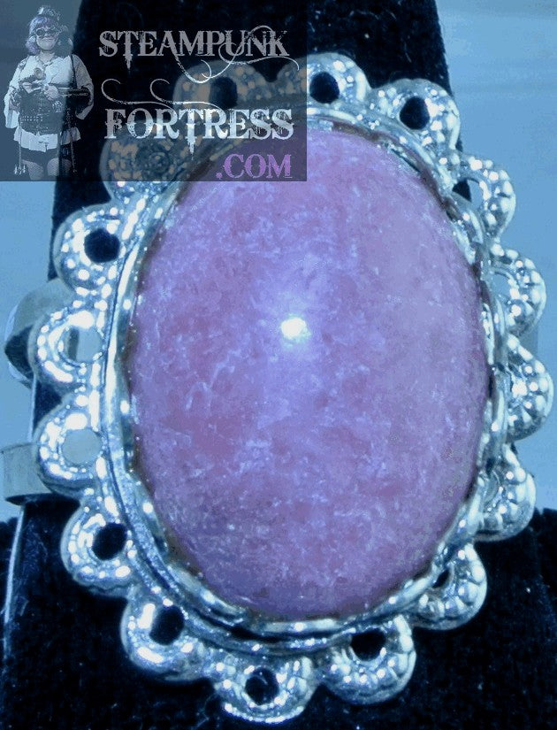 SILVER RHODONITE GEMSTONE 13MM X 18MM LACE EDGE STONES ADJUSTABLE RING STARR WILDE STEAMPUNK FORTRESS