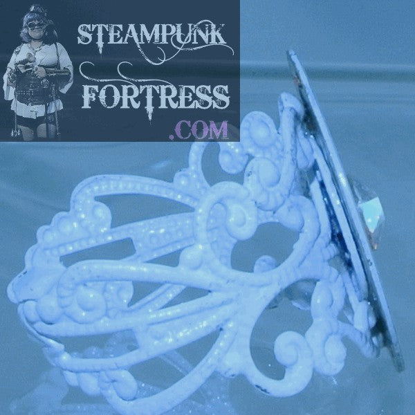 WHITE FACE CHEROKEE DIAL FACE AB AURORA BOREALIS SWAROVSKI CRYSTAL AUTHENTIC GENUINE WATCH CLOCK FILIGREE ADJUSTABLE RING STARR WILDE STEAMPUNK FORTRESS