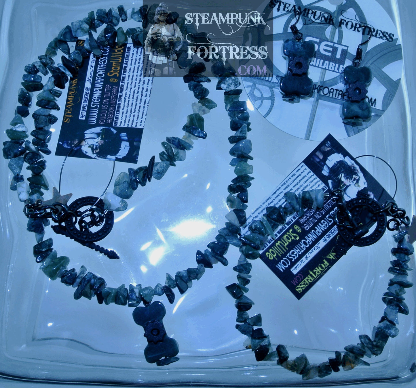 BLACK AGATE MOSS GEMSTONES STONES CHIPS BRACELET SET AVAILABLE STARR WILDE STEAMPUNK FORTRESS