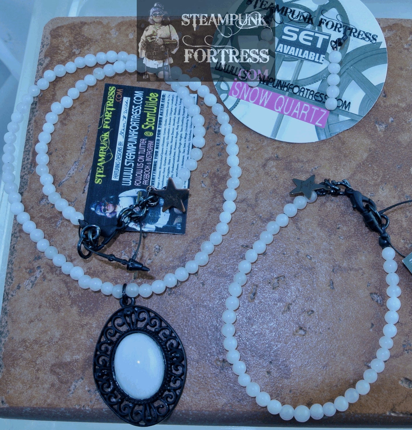 BLACK QUARTZ SNOW GEMSTONES STONES ROUND BRACELET SET AVAILABLE STARR WILDE STEAMPUNK FORTRESS