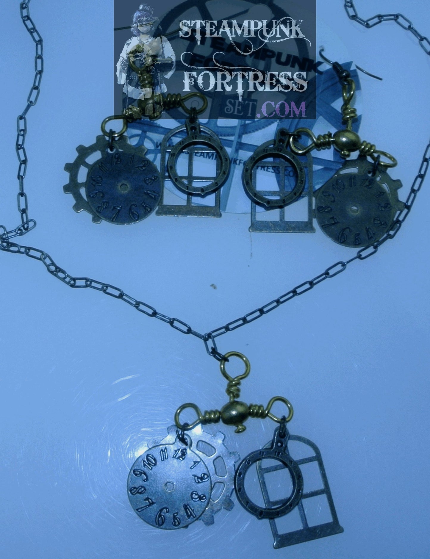 BRASS WINDOW 2 CLOCK FACES WATCH DIALS AUTHENTIC GENUINE GEARS PIERCED EARRINGS SET AVAILABLE STARR WILDE STEAMPUNK FORTRESS