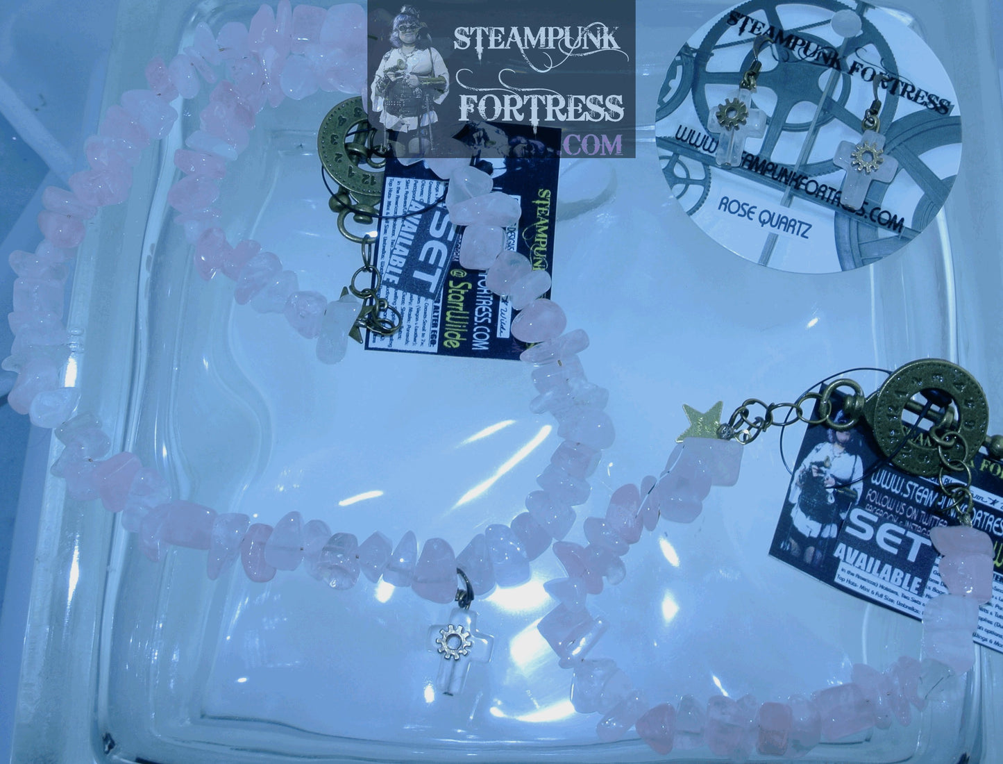 BRASS QUARTZ ROSE GEMSTONES STONES CHIPS BRACELET SET AVAILABLE STARR WILDE STEAMPUNK FORTRESS