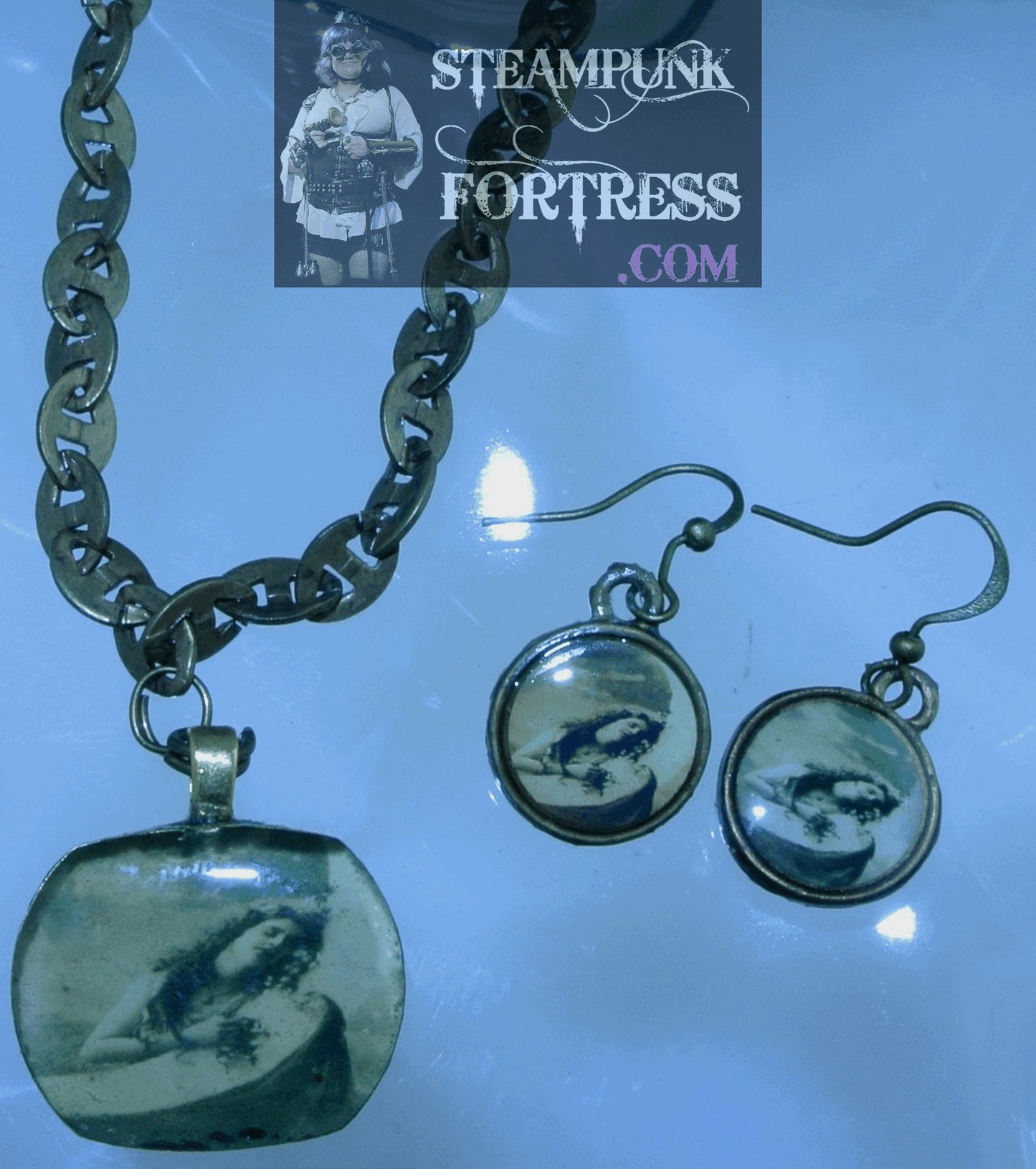 BRASS VINTAGE LADIES LADY HUGGING MOON SEPIA BRACELET SET AVAILABLE STARR WILDE STEAMPUNK FORTRESS