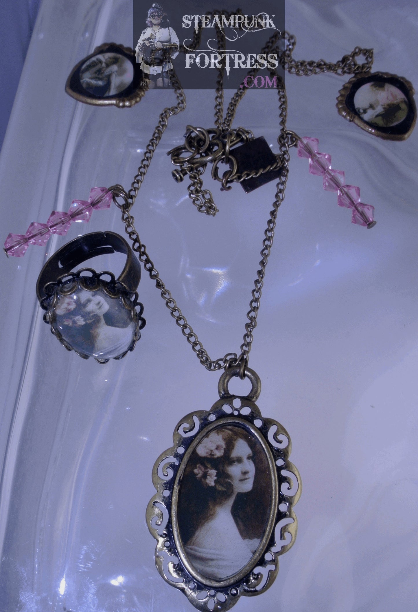 BRASS VINTAGE LADIES WHITNEY MOULIN ROUGE DANCER RED HEAD REDHEAD FILIGREE ADJUSTABLE RING SET AVAILABLE STARR WILDE STEAMPUNK FORTRESS