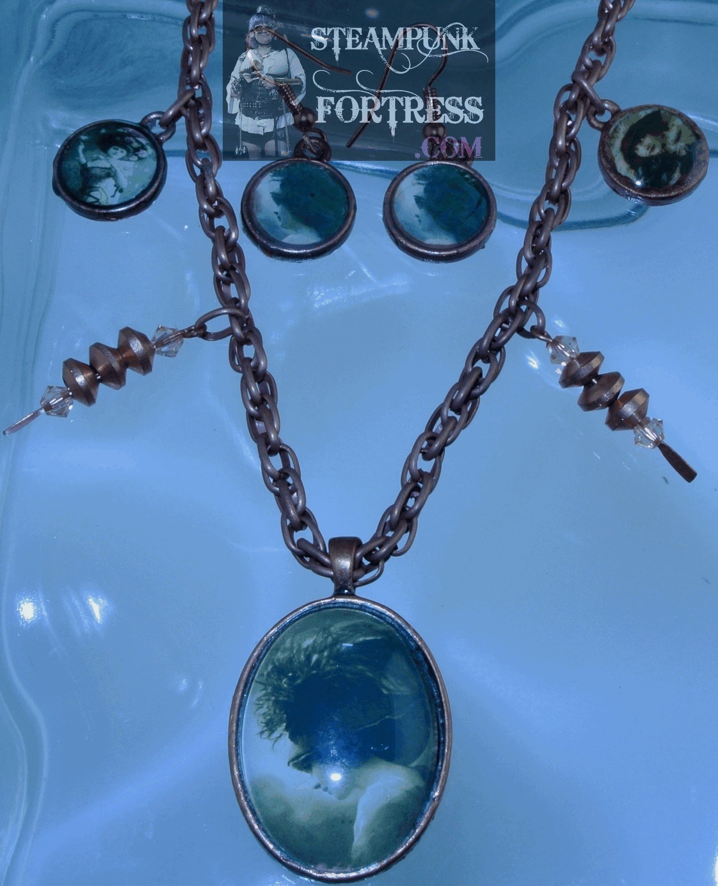 COPPER BRIGHT VINTAGE LADIES MYSTERY 2 ROUNDS HAT LADIES PEACH SWAROVSKI CRYSTALS COPPER BEADS NECKLACE SET AVAILABLE STARR WILDE STEAMPUNK FORTRESS