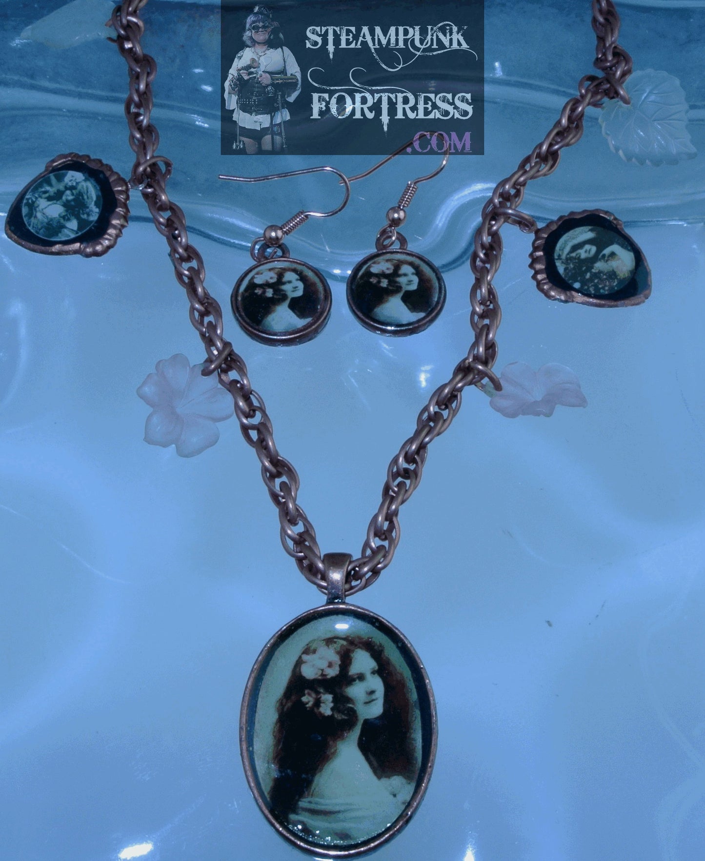 COPPER BRIGHT VINTAGE LADIES WHITNEY WILDFLOWER GABY DESLYS SHIELDS PINK FLOWER NECKLACE SET AVAILABLE STARR WILDE STEAMPUNK FORTRESS