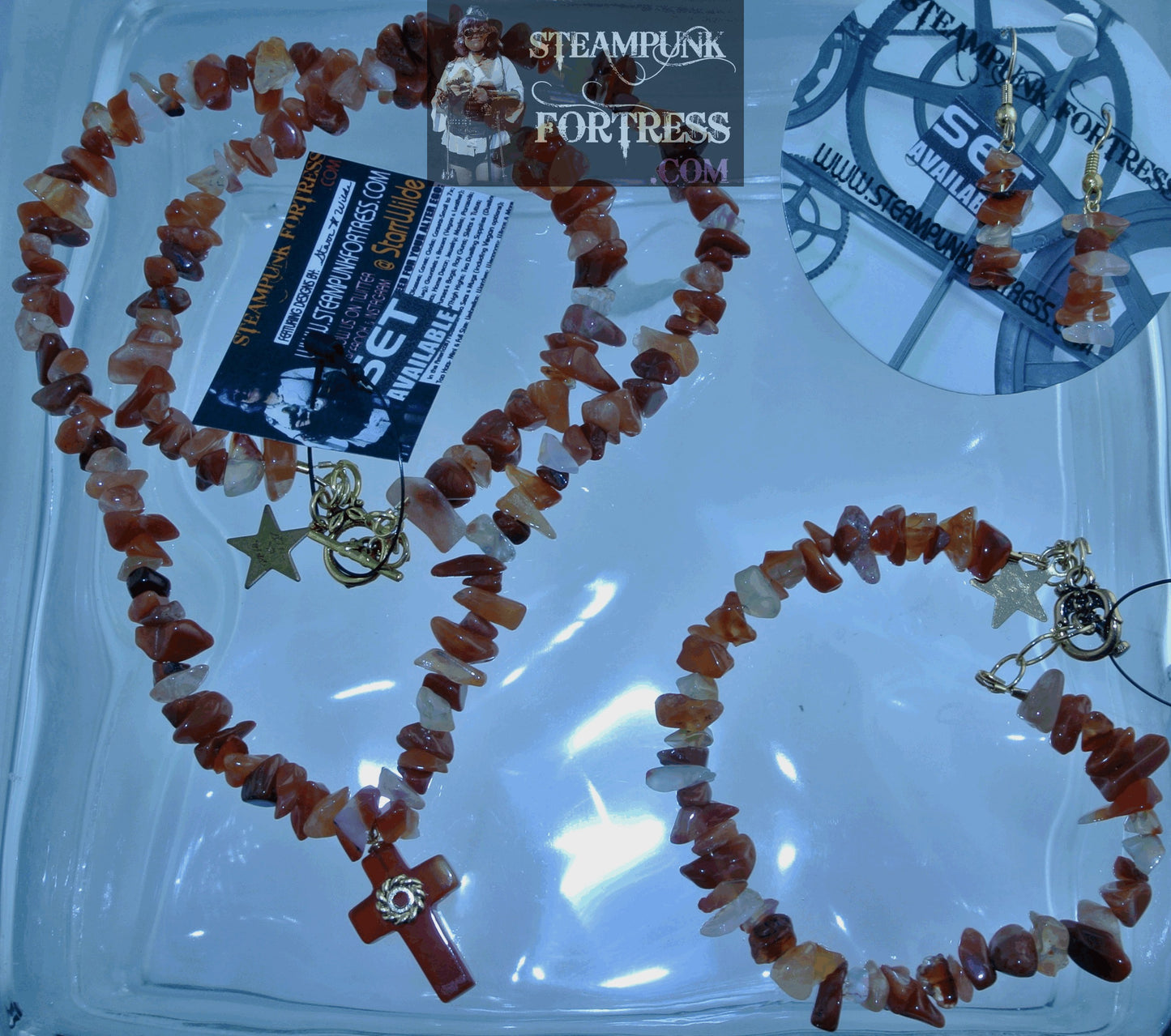 GOLD RED AGATE GEMSTONES STONES CHIPS BRACELET SET AVAILABLE STARR WILDE STEAMPUNK FORTRESS