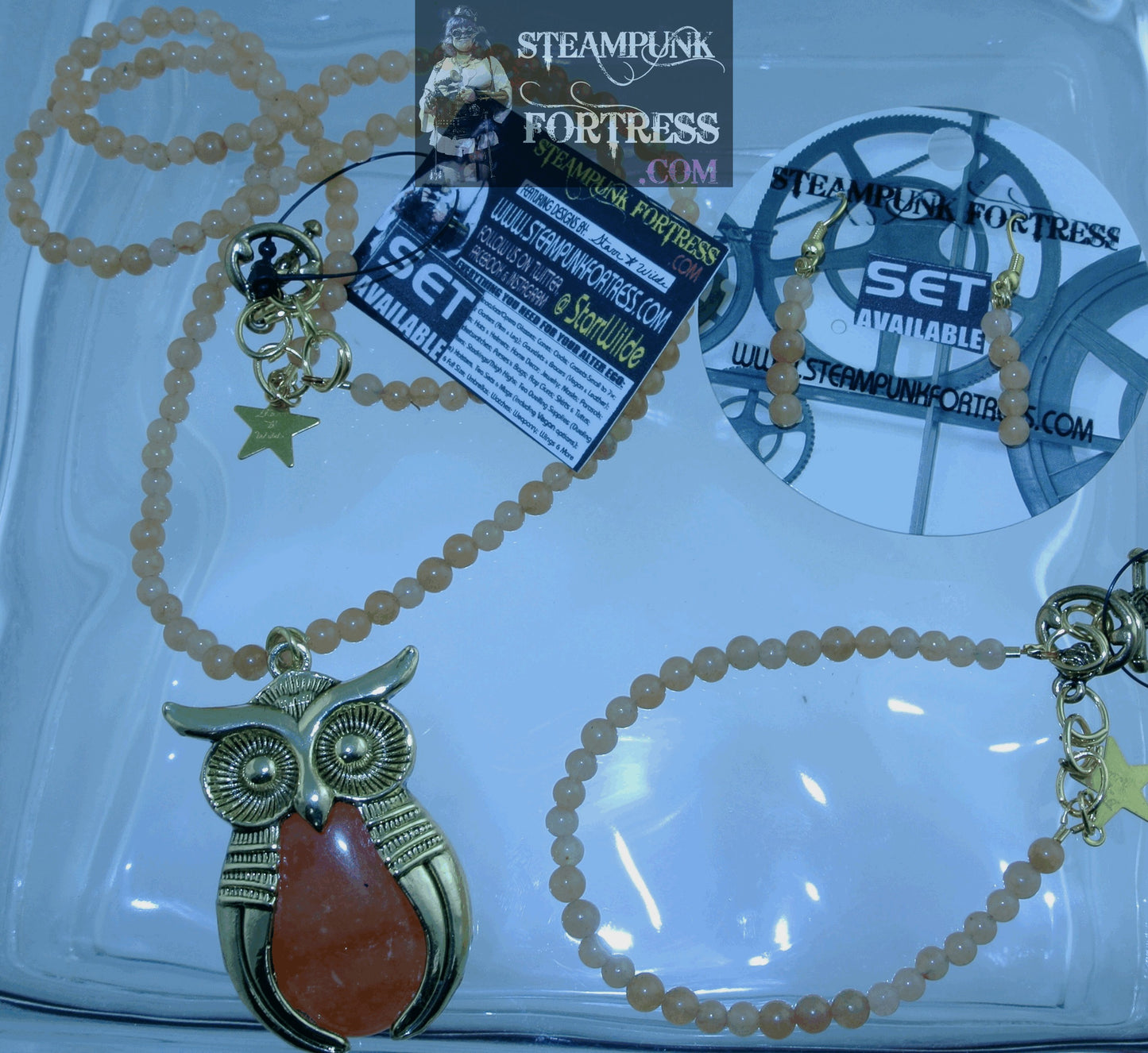 GOLD RED AVENTURINE GEMSTONES STONES ROUNDS BRACELET SET AVAILABLE MULTI USE VERSATILE STARR WILDE STEAMPUNK FORTRESS