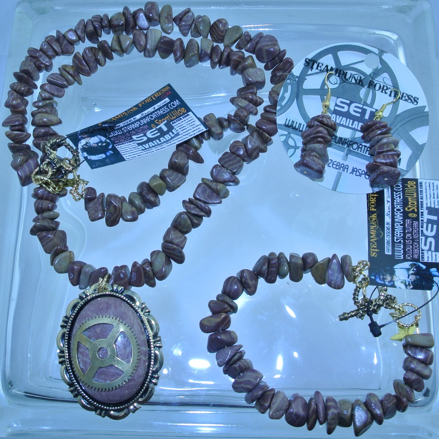 GOLD BROWN ZEBRA JASPER GEMSTONE CHIPS BRACELET SET AVAILABLE STARR WILDE STEAMPUNK FORTRESS