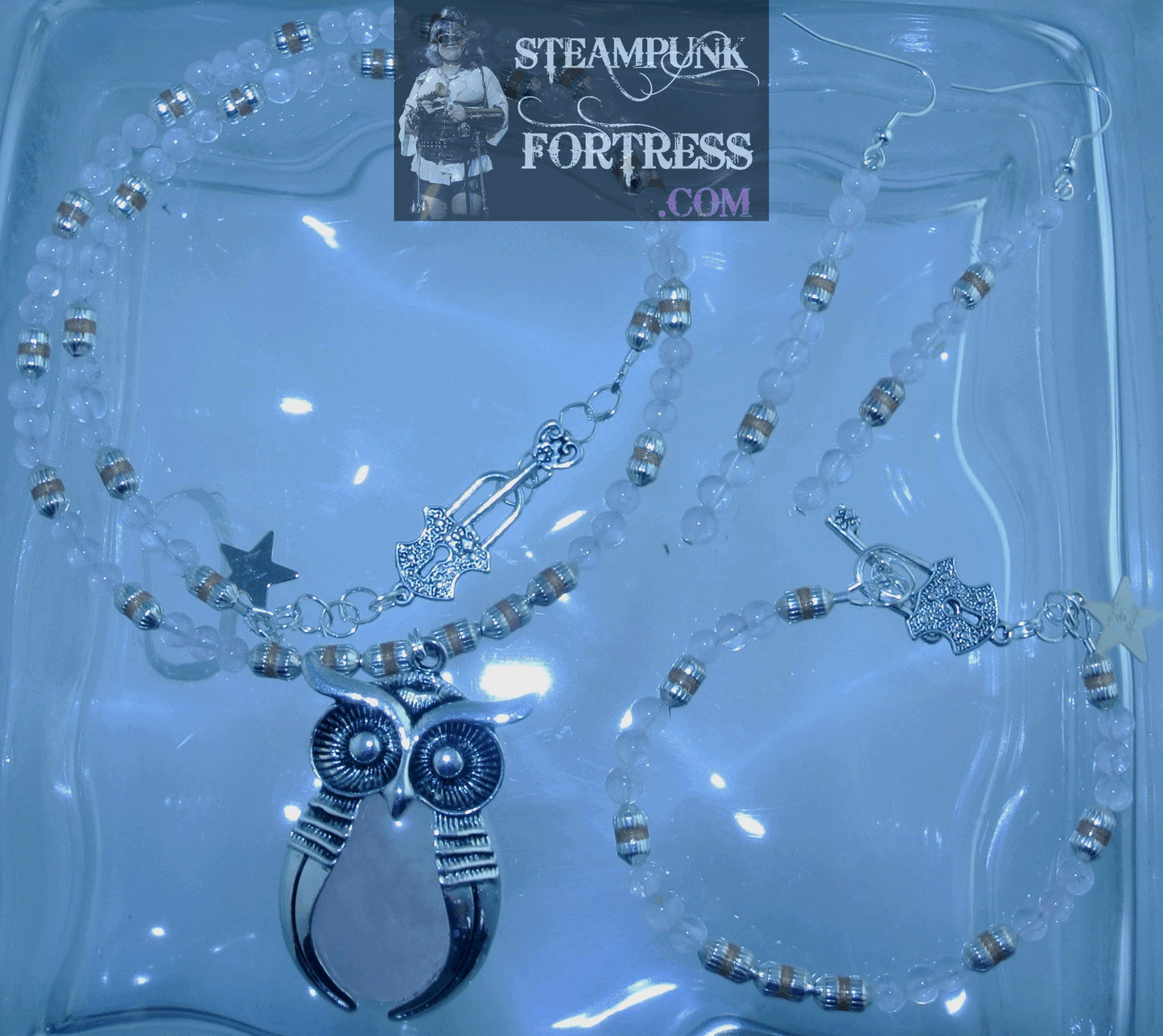 SILVER ROSE QUARTZ ROUNDS GEMSTONE SILVER PINK RIBBED BEADS PIERCED EARRINGS SET AVAILABLE STARR WILDE STEAMPUNK FORTRESS