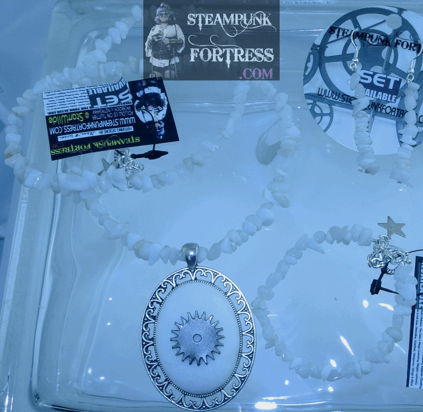 SILVER QUARTZ SNOW 15 CHIPS GEMSTONES STONES PIERCED EARRINGS SET AVAILABLE STARR WILDE STEAMPUNK FORTRESS