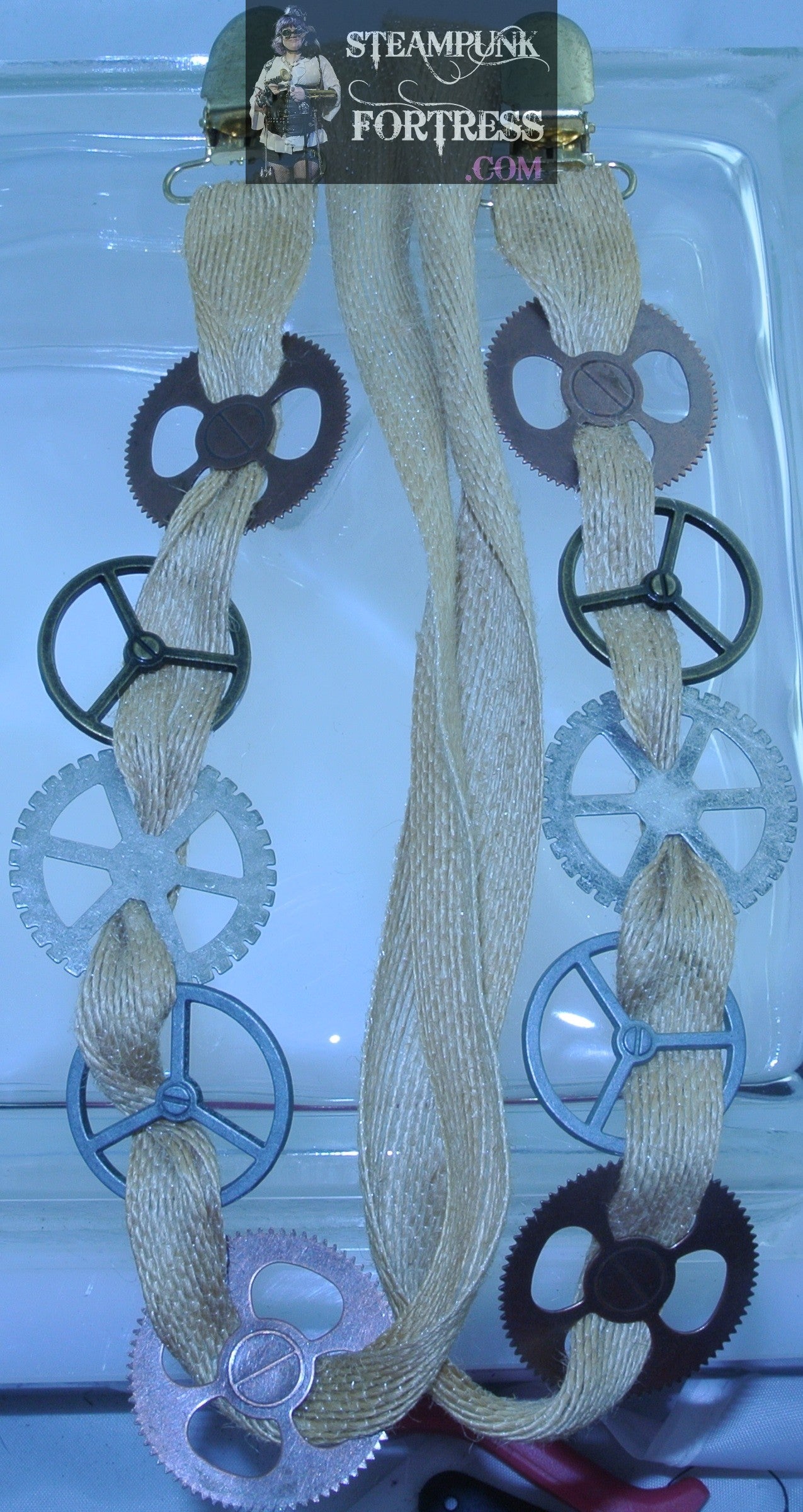 JUTE BURLAP SKIRT LIFTER 5 GEARS GOLD CLASPS GARTER TURN ANY SKIRT INTO HIGH LOW HI LO STARR WILDE STEAMPUNK FORTRESS