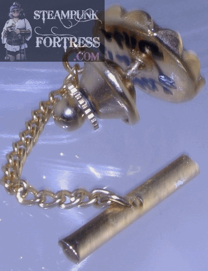TIE TACK GOLD ROUND WATCH CLOCK FACE SILVER GEARS PIN BROOCH STARR WILDE STEAMPUNK FORTRESS