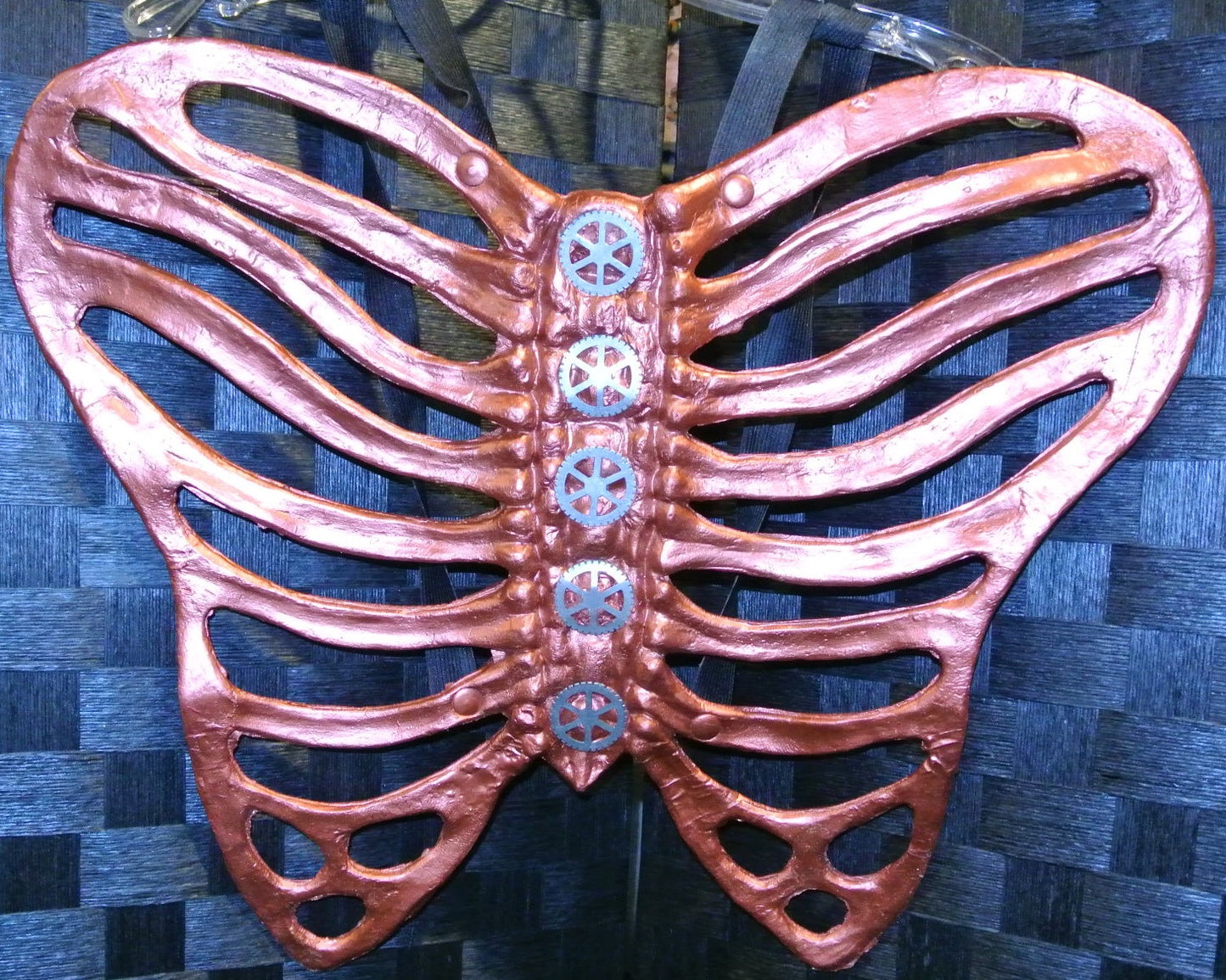WINGS SKELETON COPPER 5 LARGE SILVER GEARS WATCH CLOCK DOWN SPINE WINGS STARR WILDE STEAMPUNK FORTRESS COSTUME COSPLAY RIB CAGE HALLOWEEN