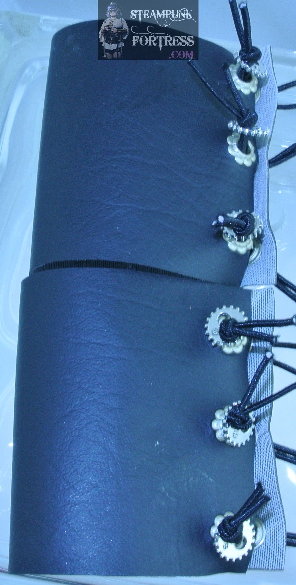 WRISTBAND BLACK PLAIN VEGAN FAUX LEATHER SILVER FLOWER EYELETS SILVER 2 HOLE WATCH CLOCK GEARS CUFF WRIST BAND STARR WILDE STEAMPUNK FORTRESS SET AVAILABLE BESPOKE CUSTOM SIZING AVAILABLE