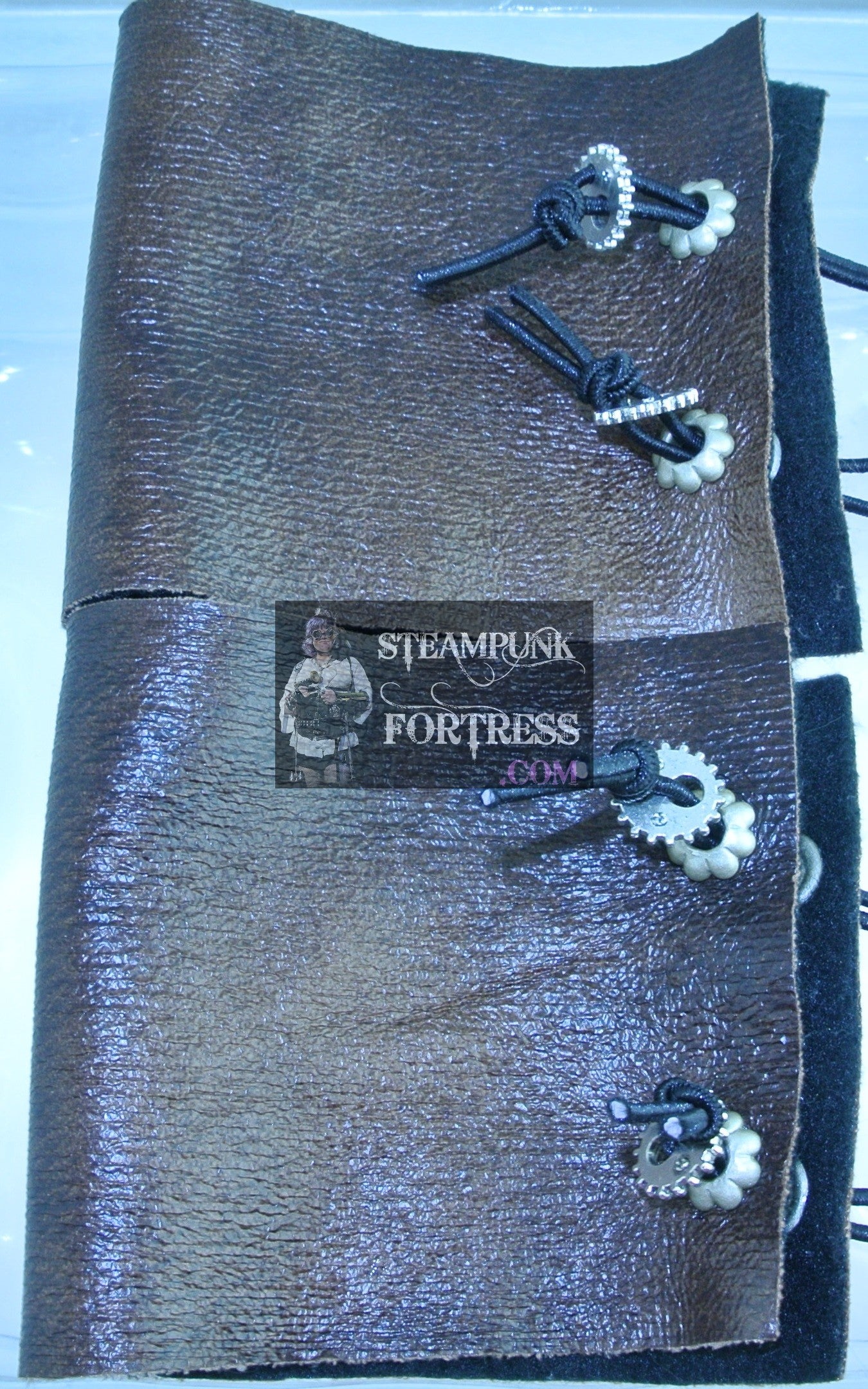 WRISTBAND BROWN PLAIN VEGAN FAUX LEATHER SILVER FLOWER EYELETS SILVER 2 HOLE WATCH CLOCK GEARS CUFF WRIST BAND STARR WILDE STEAMPUNK FORTRESS SET AVAILABLE BESPOKE CUSTOM SIZING AVAILABLE