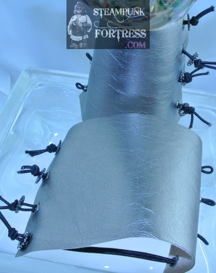 WRISTBAND SILVER VEGAN FAUX LEATHER 2 HOLE WATCH CLOCK GEARS SILVER EYELETS CUFF WRIST BAND STARR WILDE STEAMPUNK FORTRESS SET AVAILABLE BESPOKE CUSTOM SIZING AVAILABLE