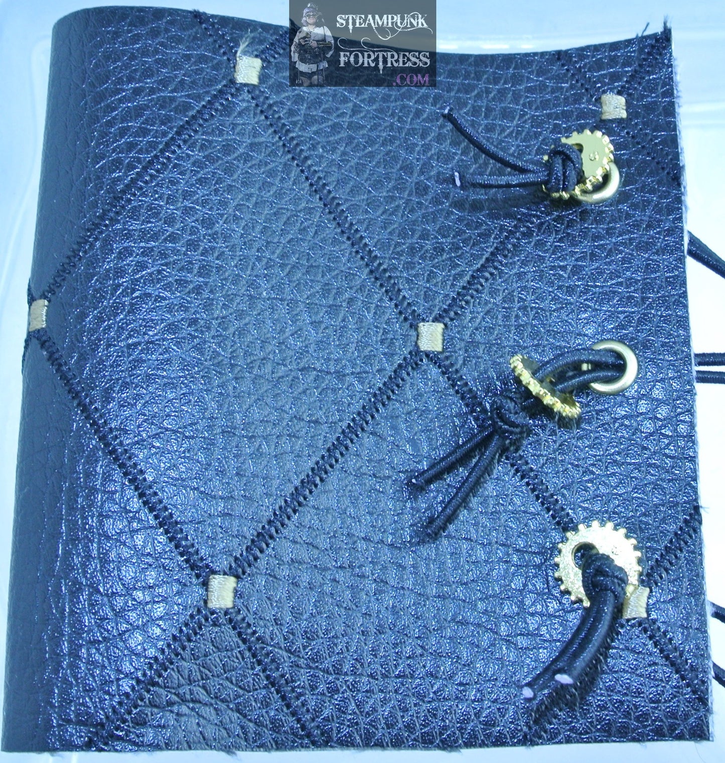 WRISTBAND XL BLACK DIAMOND VEGAN FAUX LEATHER GOLD WATCH CLOCK GEARS CUFF WRIST BAND STARR WILDE STEAMPUNK FORTRESS BESPOKE CUSTOM SIZING AVAILABLE