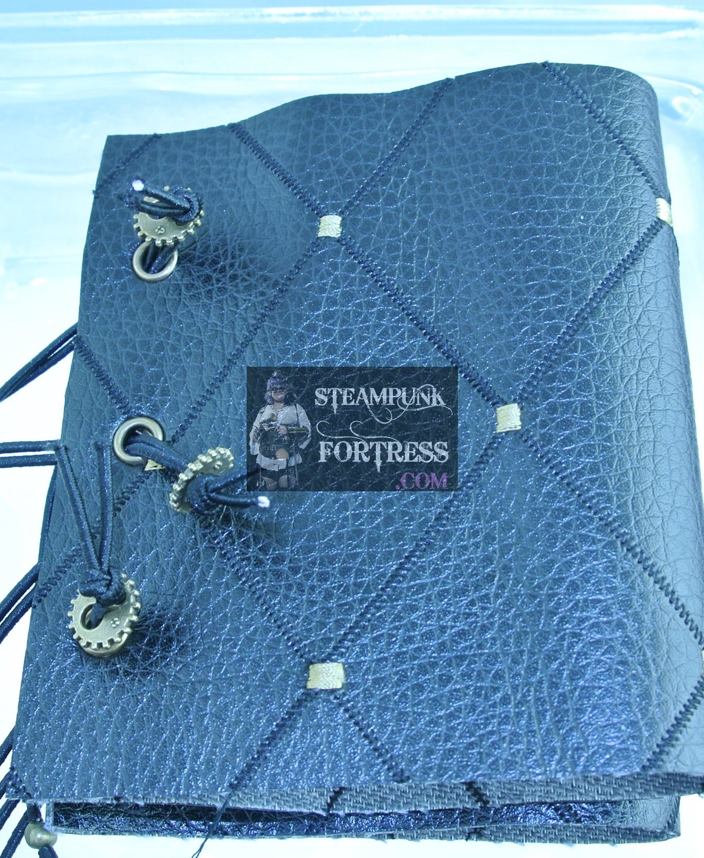 WRISTBAND XL BLACK DIAMOND VEGAN FAUX LEATHER BRASS WATCH CLOCK GEARS CUFF WRIST BAND STARR WILDE STEAMPUNK FORTRESS SET AVAILABLE BESPOKE CUSTOM SIZING AVAILABLE